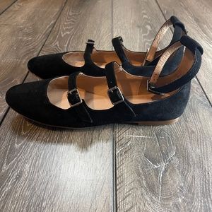 Madewell Elsa Triple Strap Black Suede Flats Women's Size 7